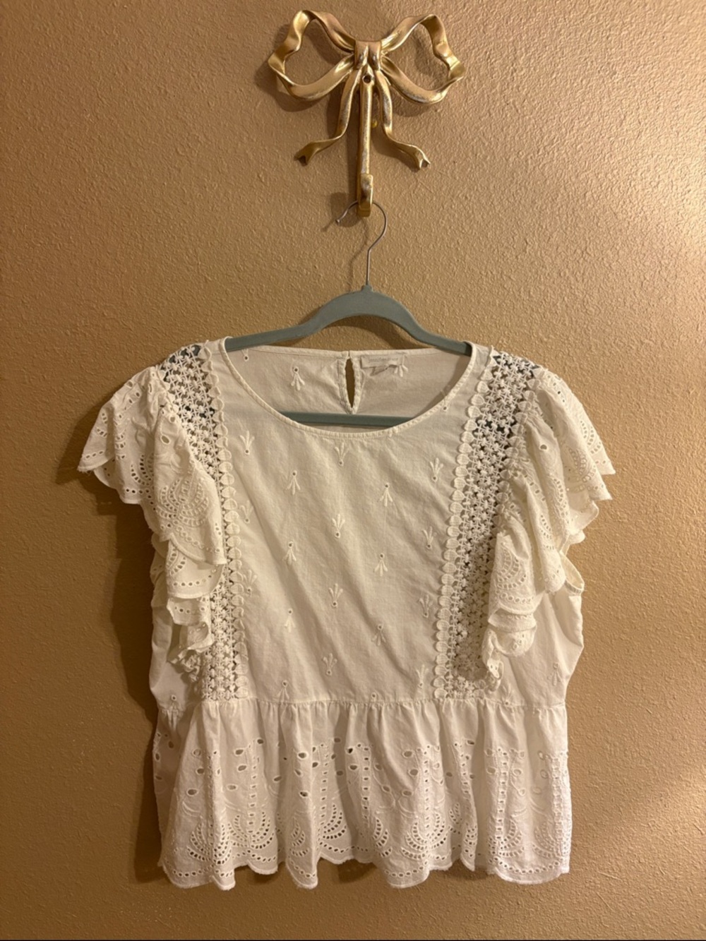 Women's White Eyelet Ruffle Blouse